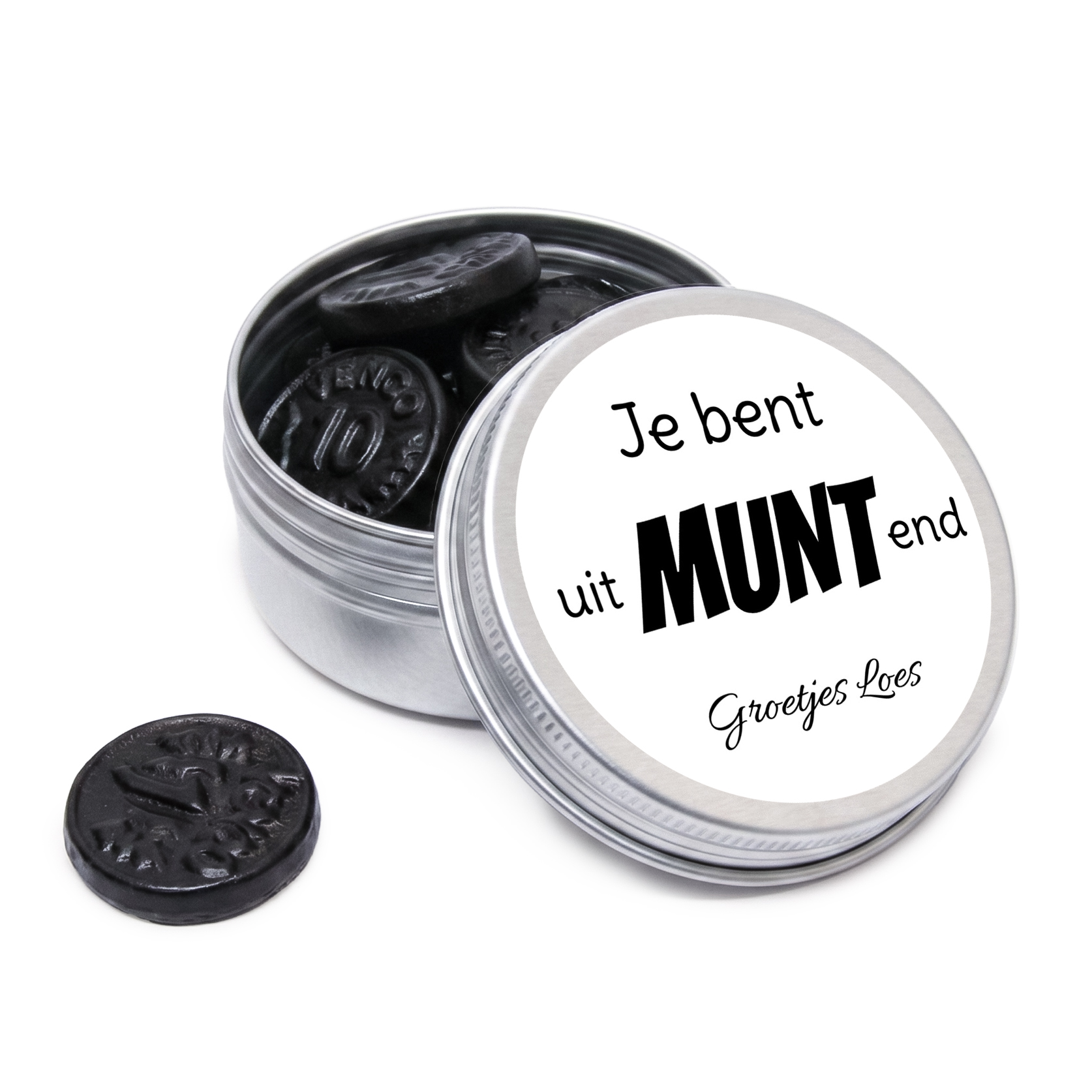 Bedankje - Zilver blikje met munt dropje en tekst "Je bent uitmuntend"
