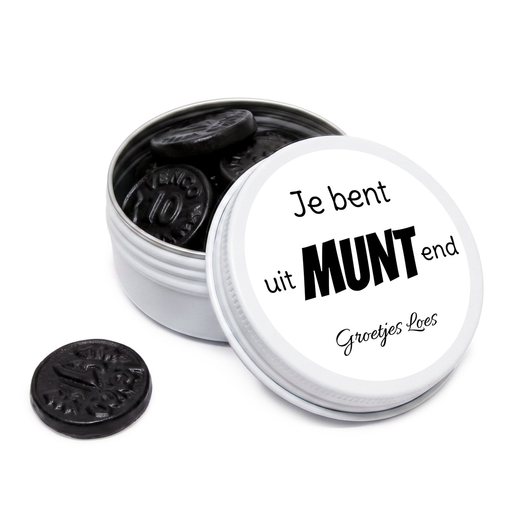 Wit bedankblikje met munt dropjes en tekst "Je bent uitmuntend"