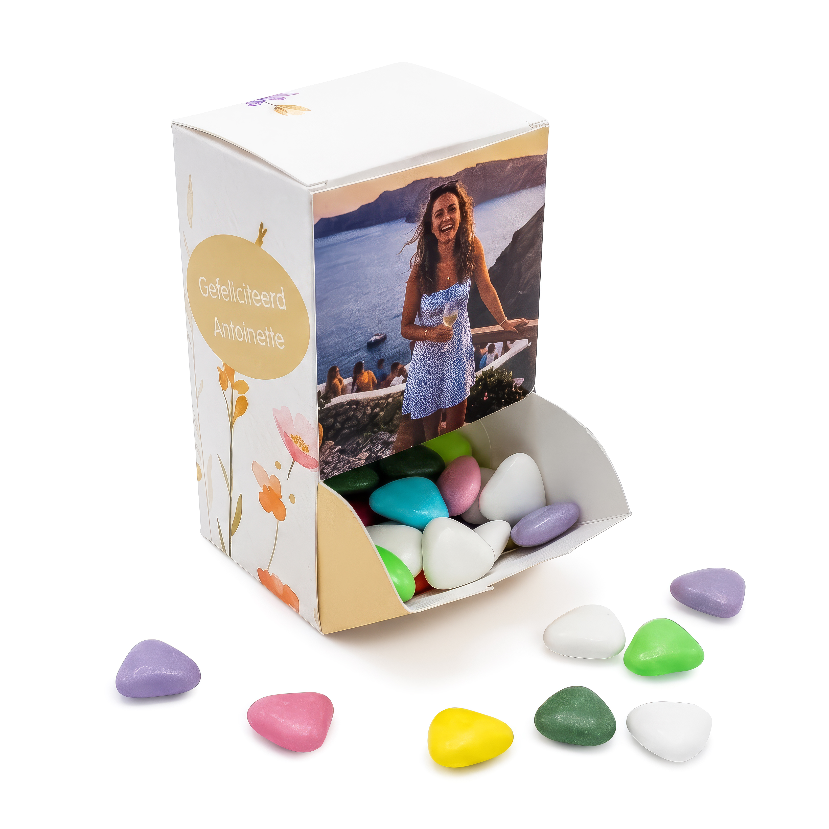 Bedankje met klepje voor felicitatie - Dispenser cadeautje met chocolaatjes