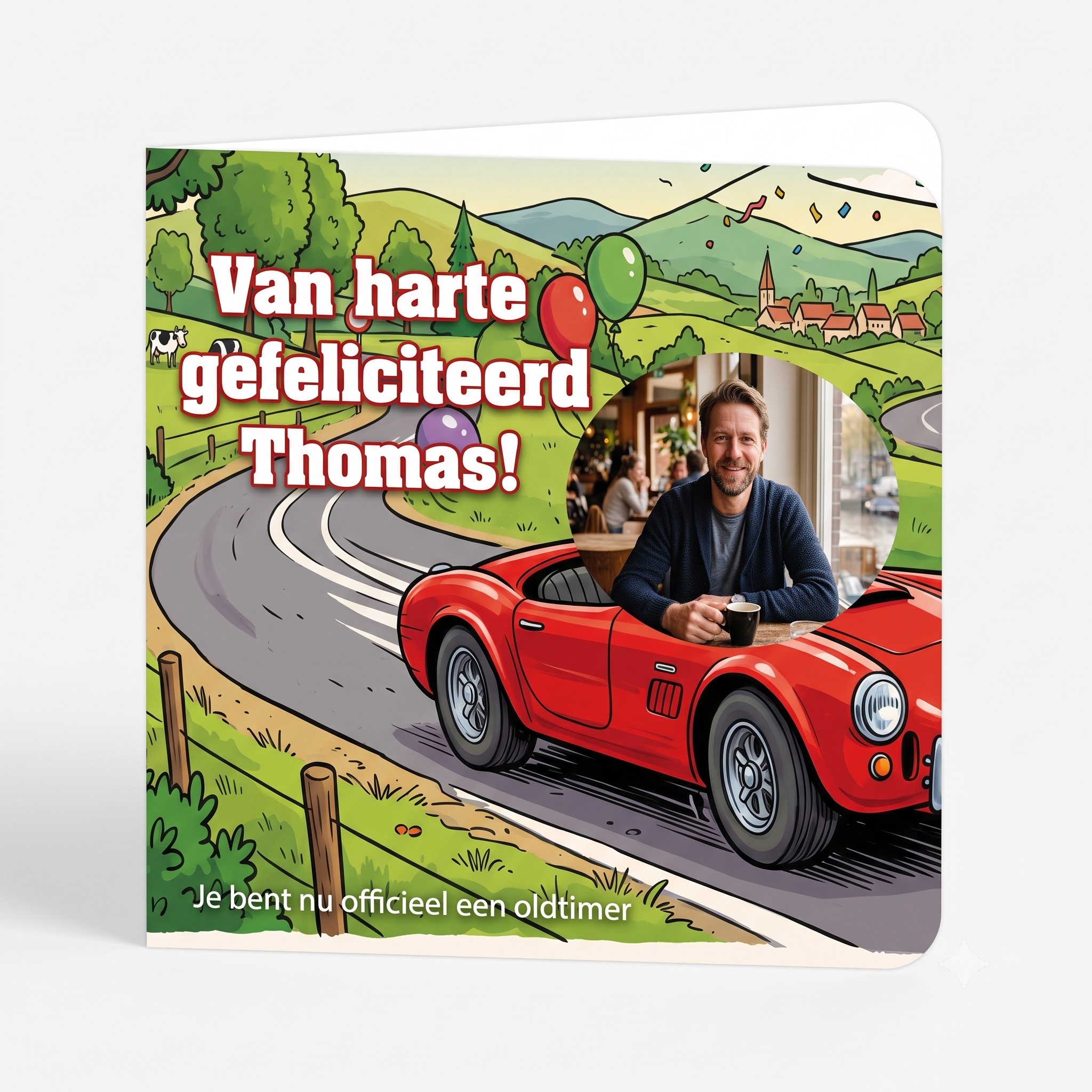 Grappige verjaardagskaart man - 'Officieel een Oldtimer' - Vouwkaart met eigen foto