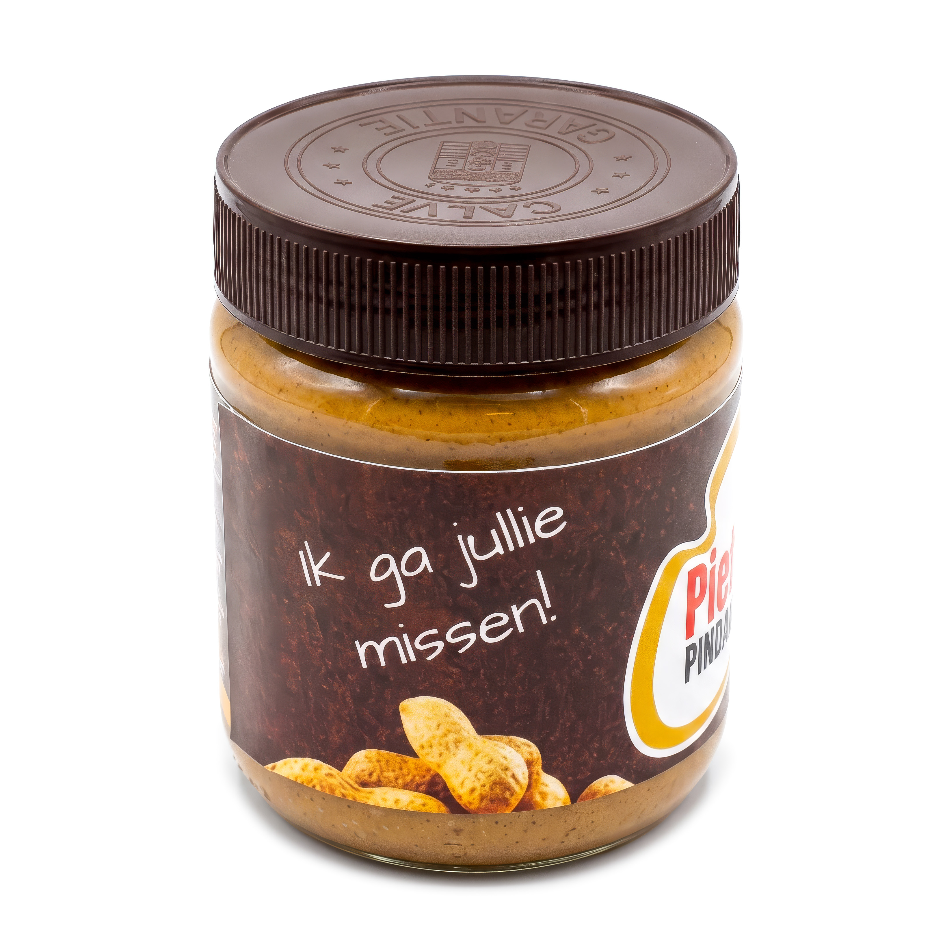 Persoonlijk afscheidscadeau - Pindakaas pot met eigen ontwerp zoals naam en foto