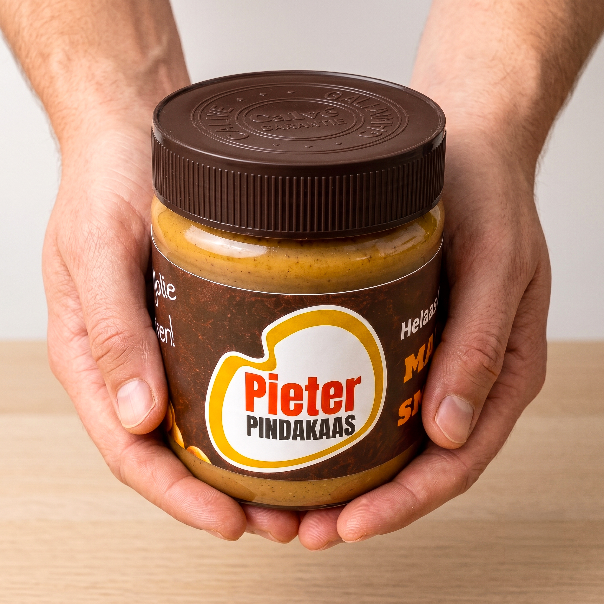 Gepersonaliseerde pindakaas cadeau voor collega's in handen