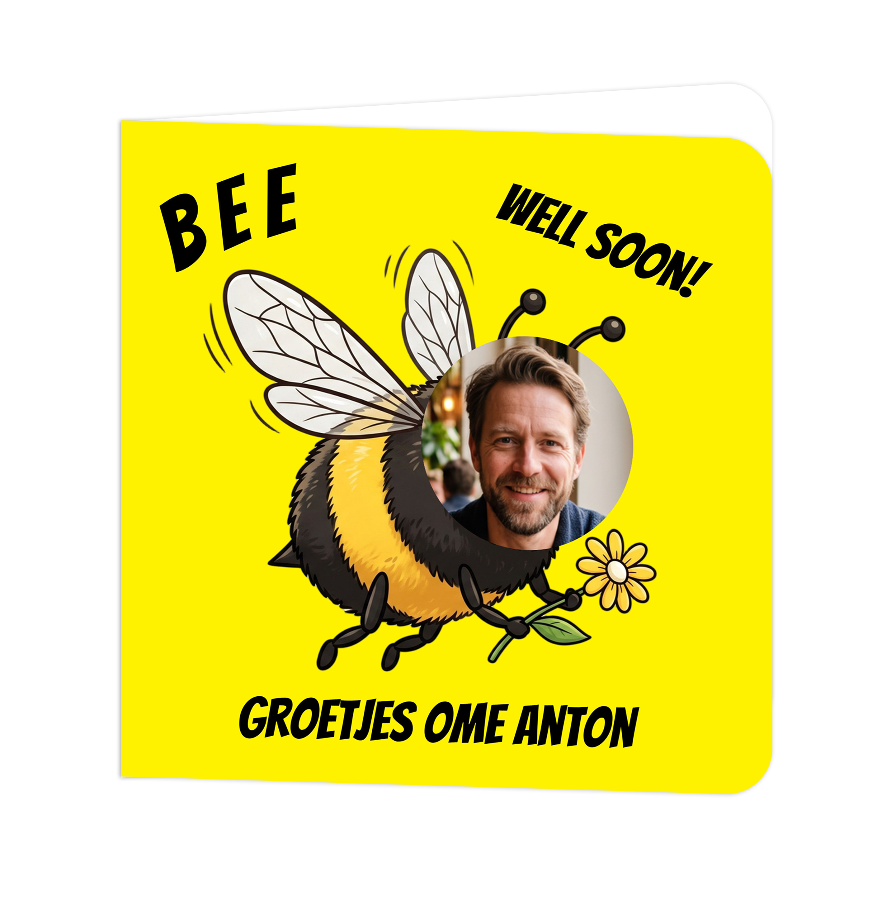 Grappige Beterschapskaart Bij met Gezicht - 'BEE Well Soon!'