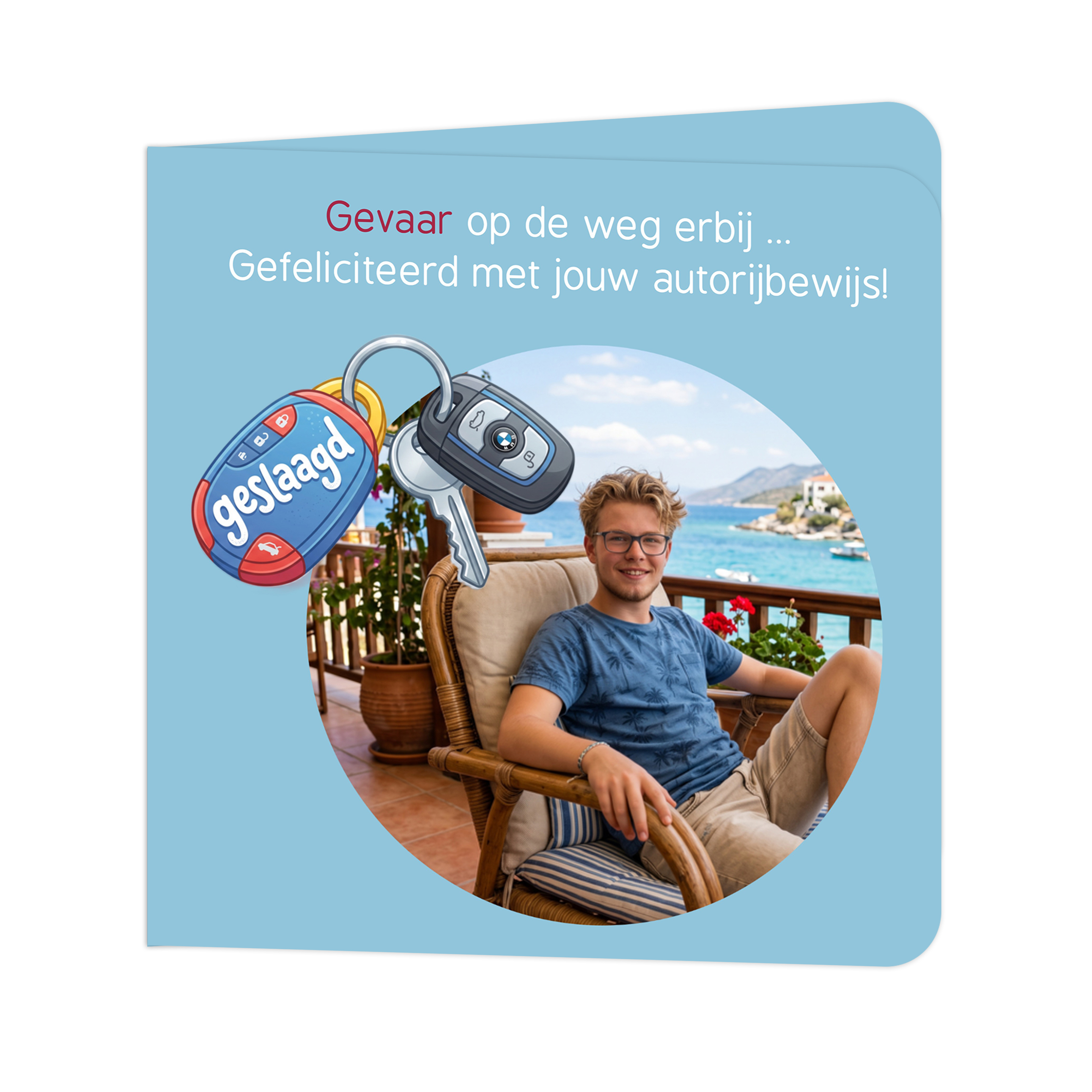 Gepersonaliseerde Felicitatiekaart Rijbewijs - 'Gevaar op de weg!' met Eigen Foto & Naam