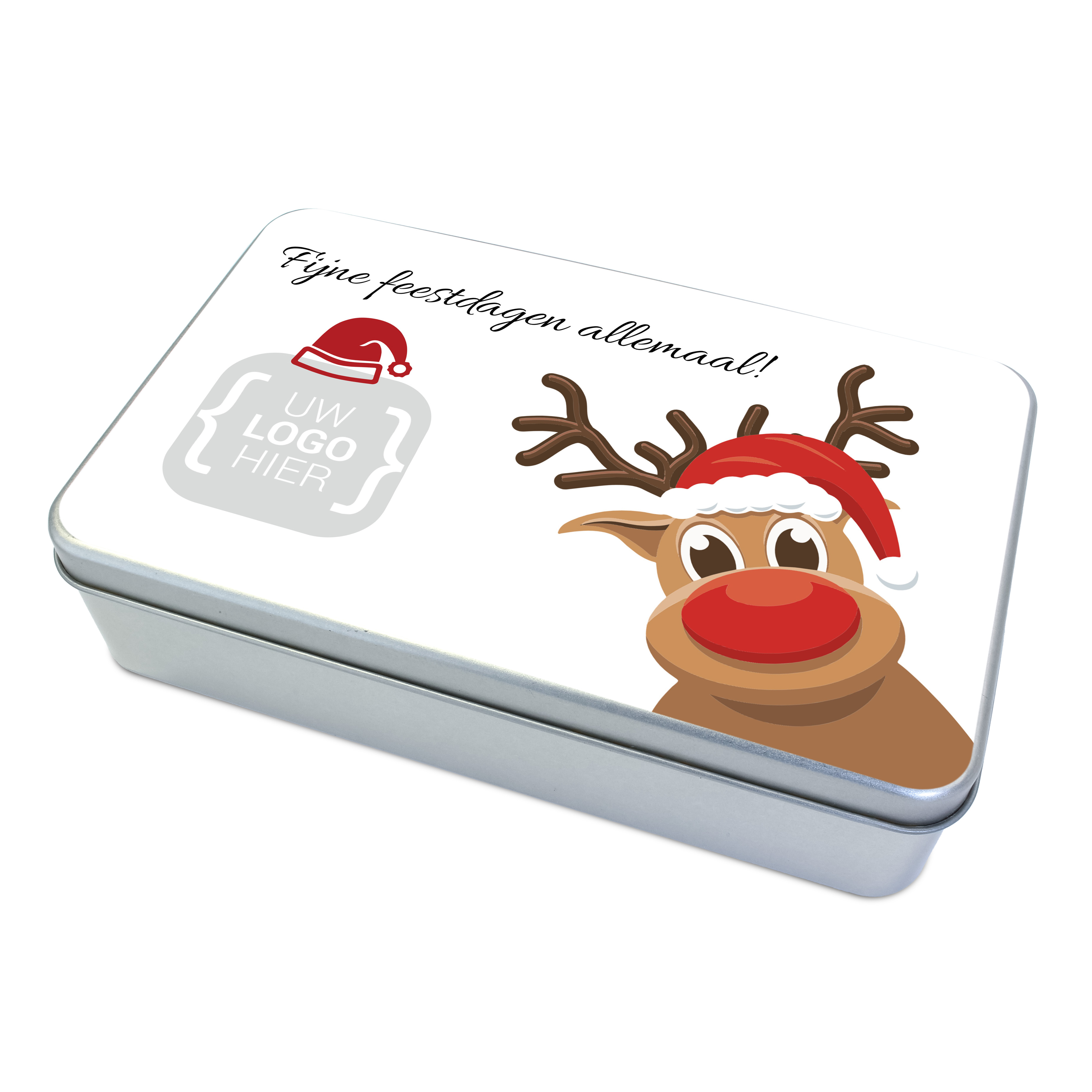Kerst cadeautje fijne feestdagen met logo voor bedrijven en rudolph