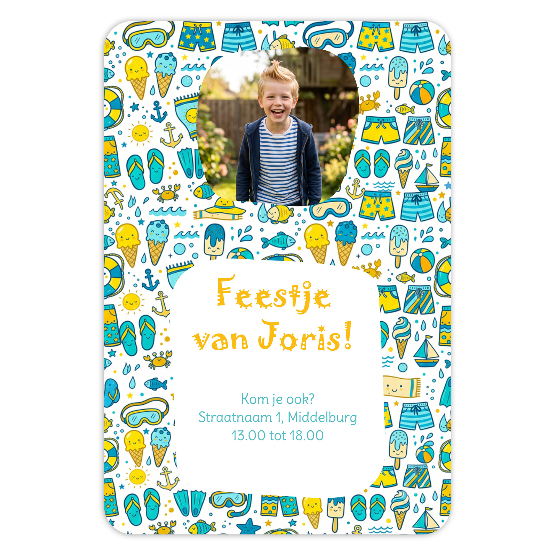 Uitnodiging kinderfeestje jongen - Zelf ontwerpen met eigen foto & tekst