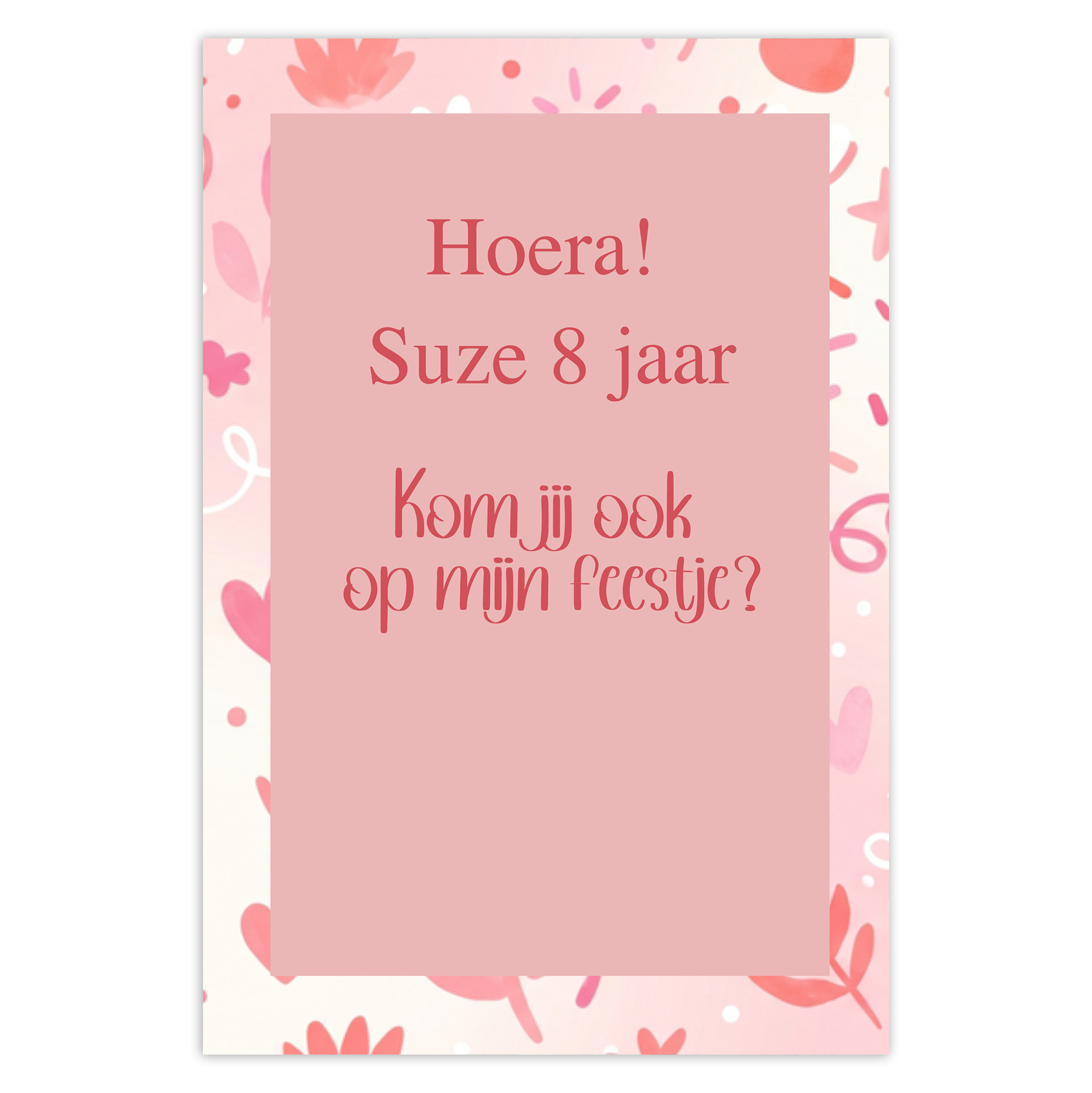 Uitnodiging verjaardag meisje – Roze bloemetjes uitnodigingskaart met naam – Luxe A6 dubbelzijdig