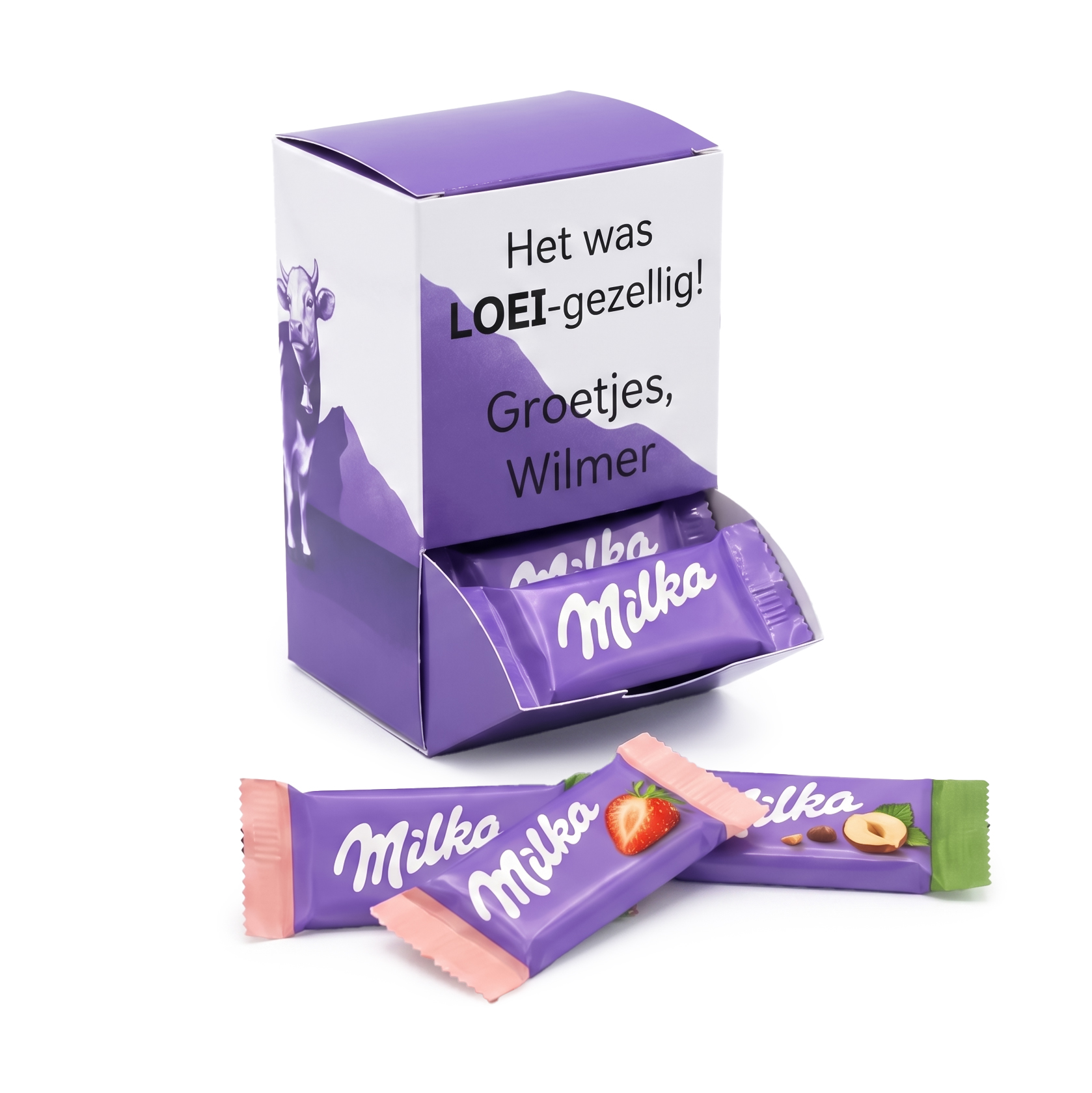 Gepersonaliseerd dispenserdoosje met Milka – 5,7 x 9,3 cm