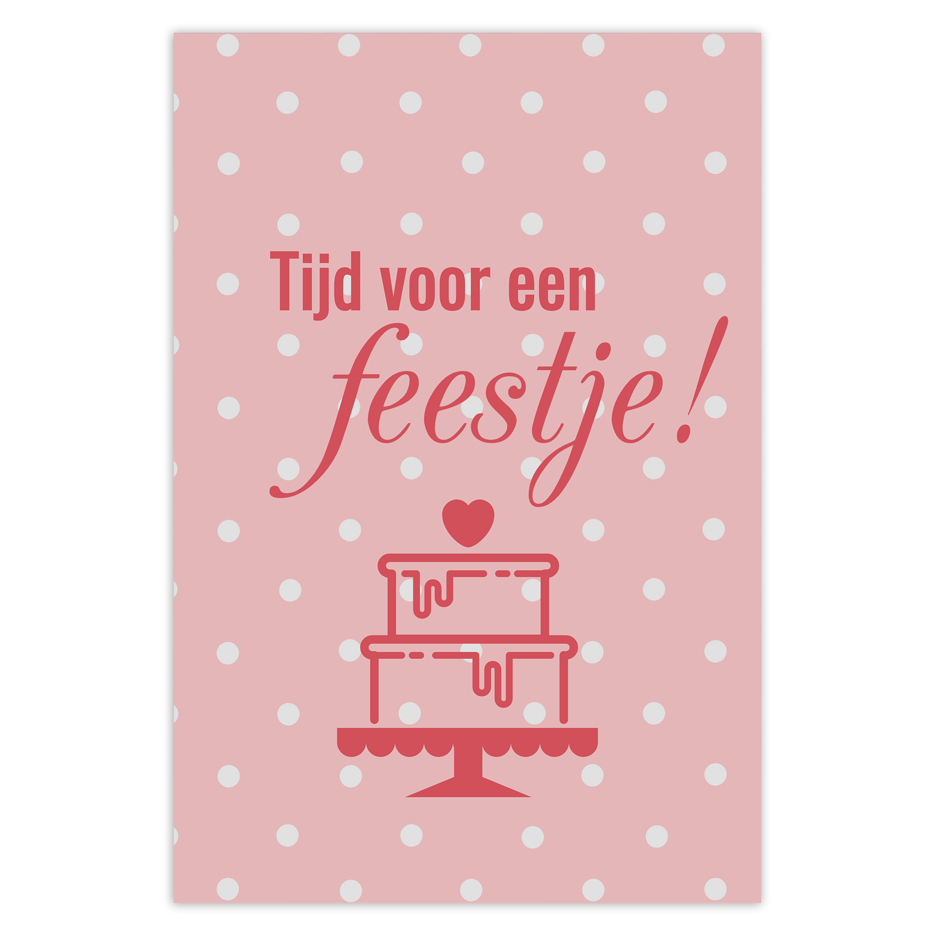 Uitnodiging verjaardag meisje – Roze uitnodigingskaart met taart en stippen – Luxe A6 dubbelzijdig