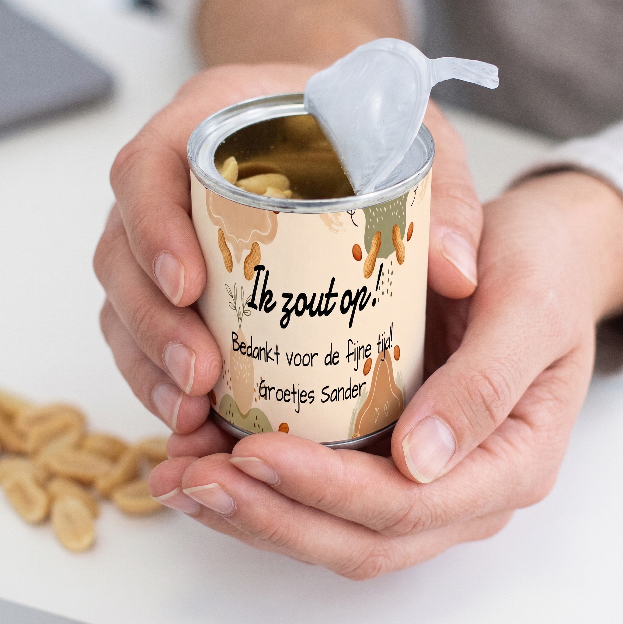 Gepersonaliseerd pindablikje voor afscheid collega