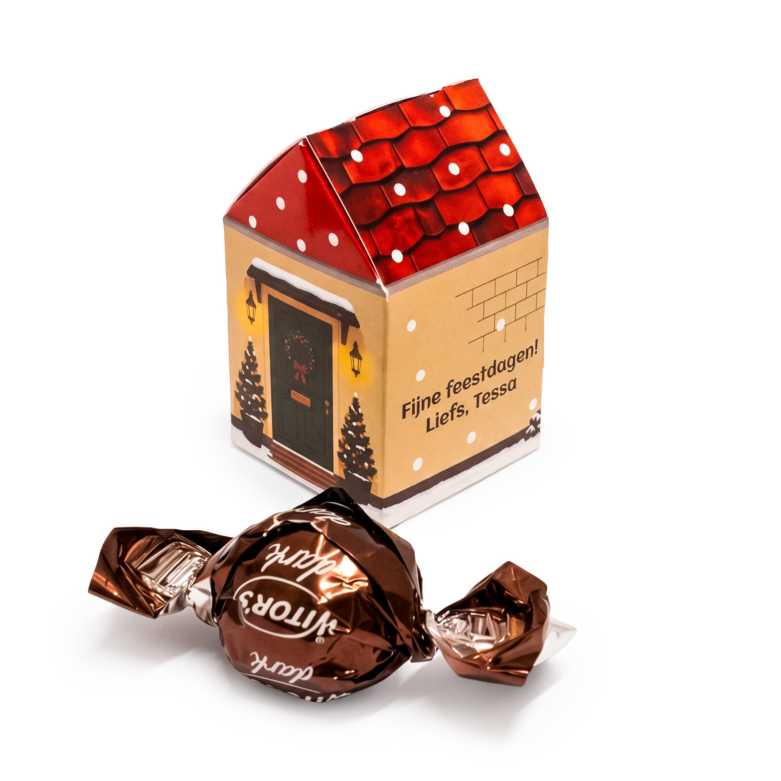 Kersthuisje gevuld met chocolade bonbons - Kerstcadeautje