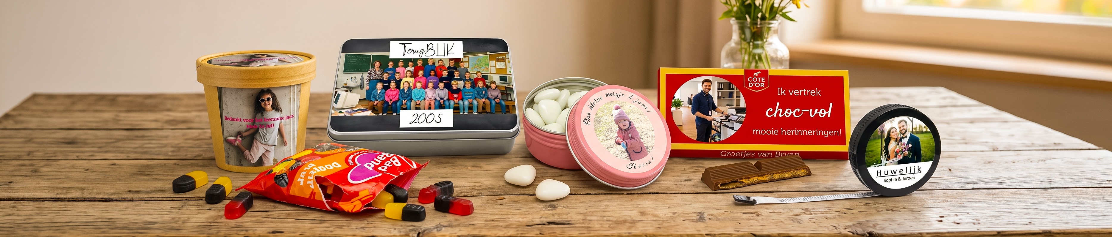 Persoonlijke bedankjes op rij