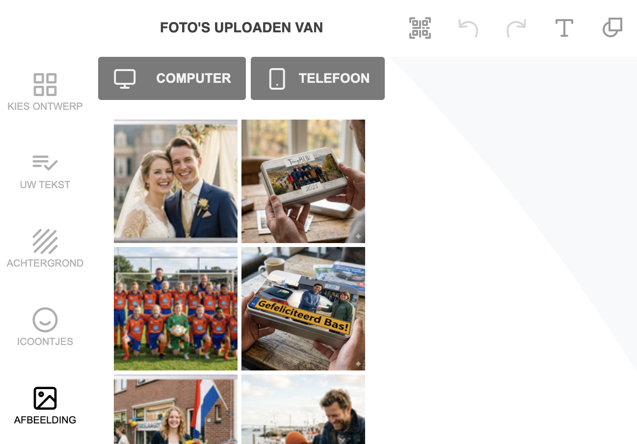 Foto's uploaden naar het bedankjes ontwerp programma