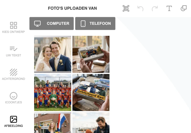 Foto's uploaden naar het bedankjes ontwerp programma