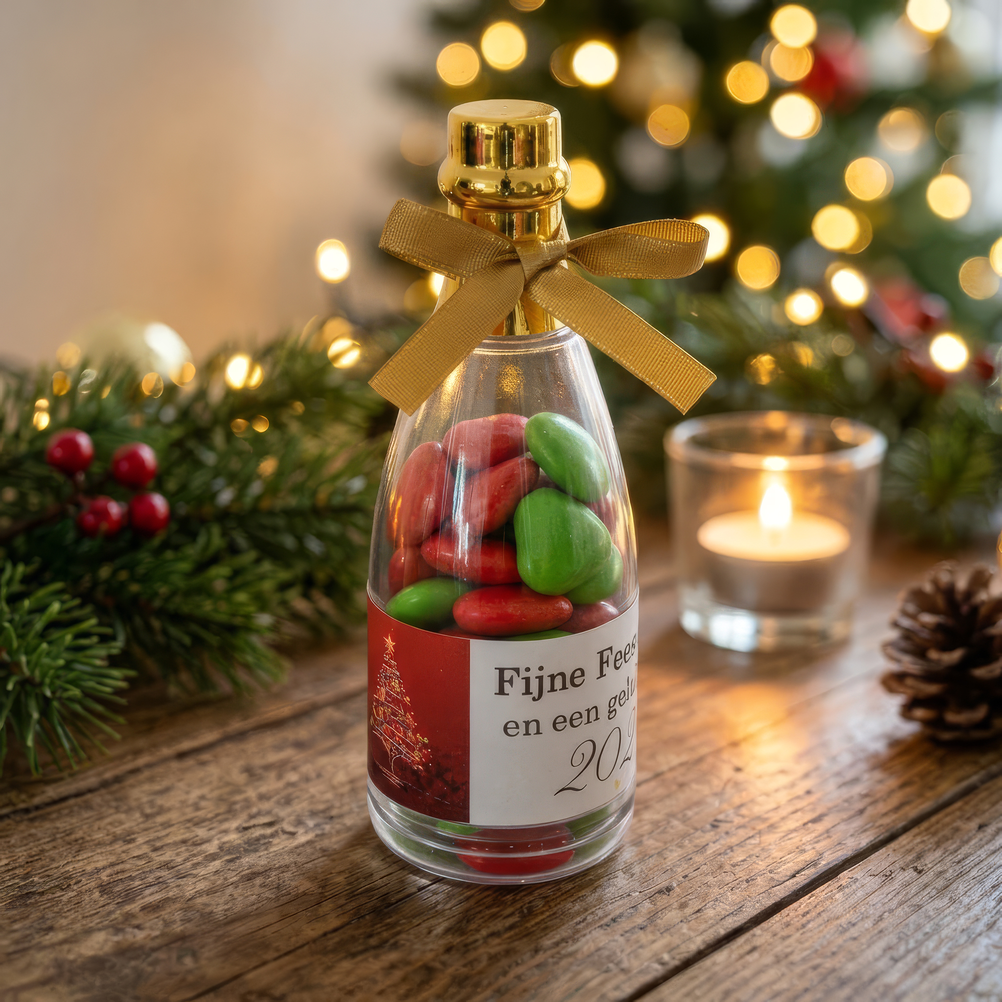 Klein kerst geschenkje - Champagne flesje met boodschap