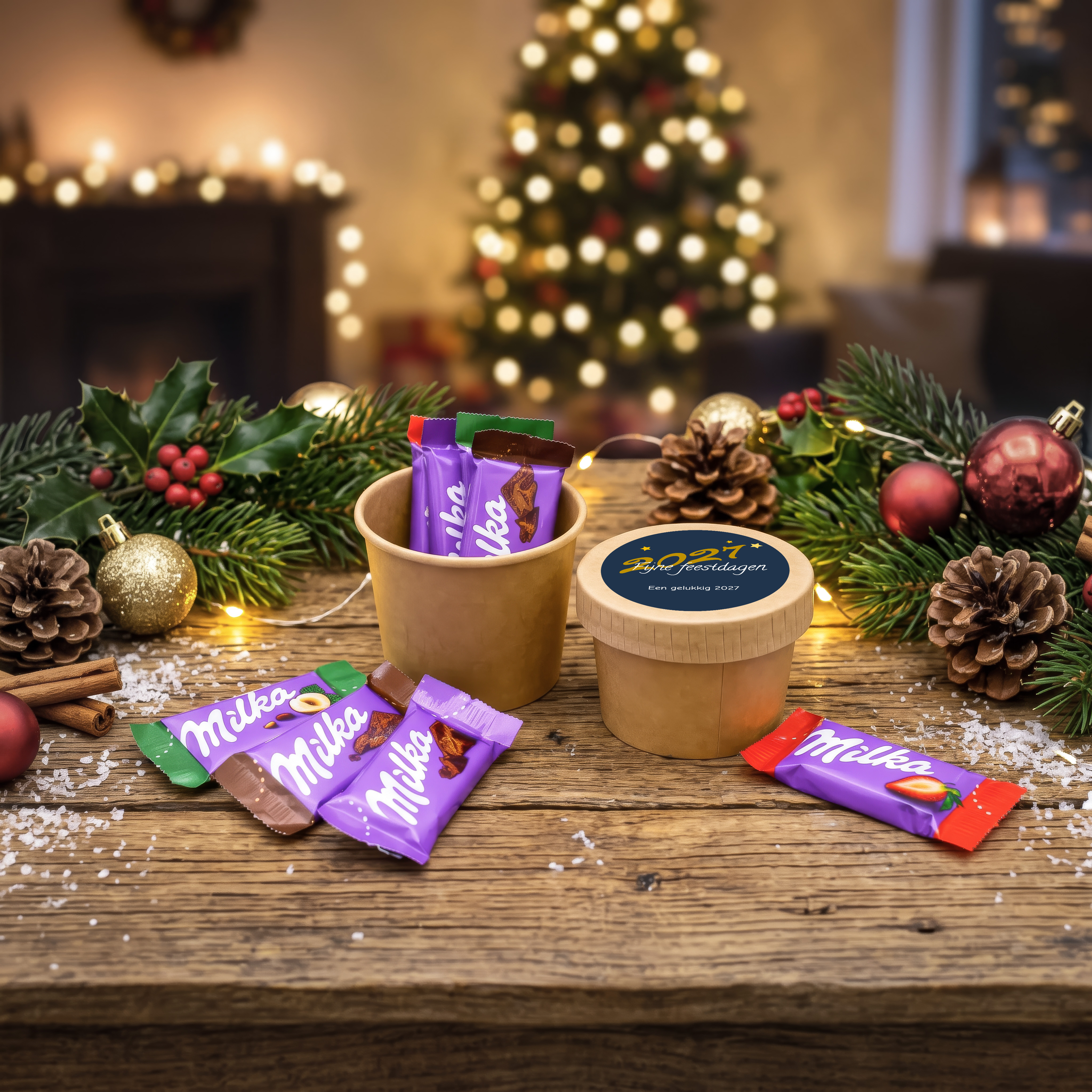 Persoonlijk kerst bedankjes - Bekertje met Milka chocolade
