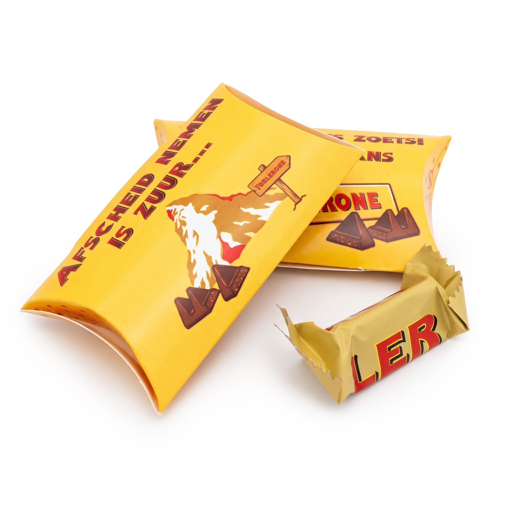Kussendoosjes met mini Toblerone - Afscheid