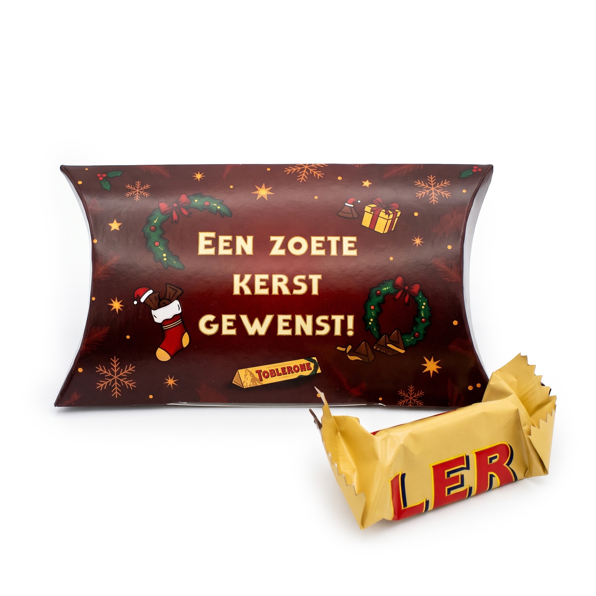 Toblerone kerstbedankje in bedrukt kussendoosje - 2 mini Toblerones