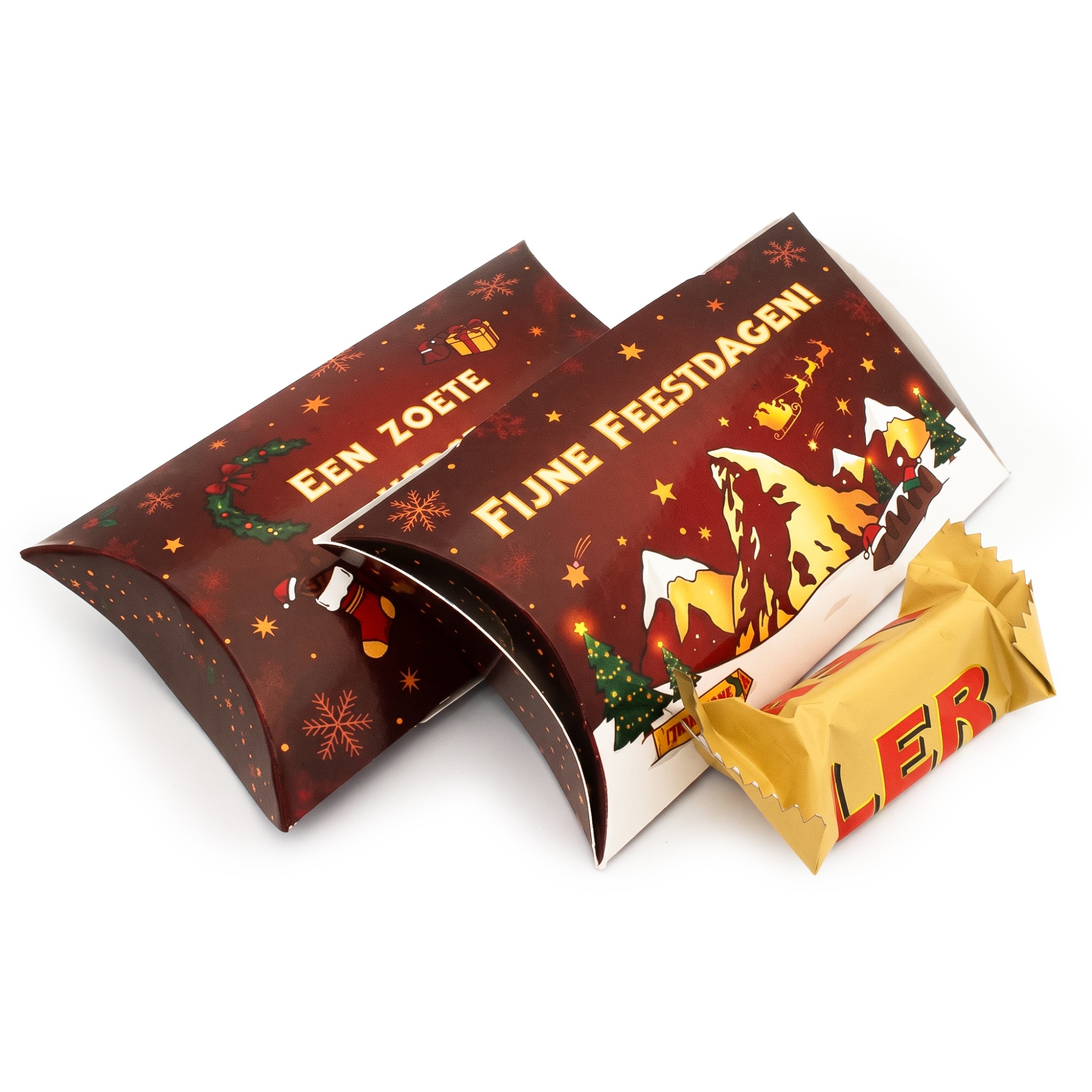 Kerst kussendoosjes met mini Toblerone - Fijne feestdagen
