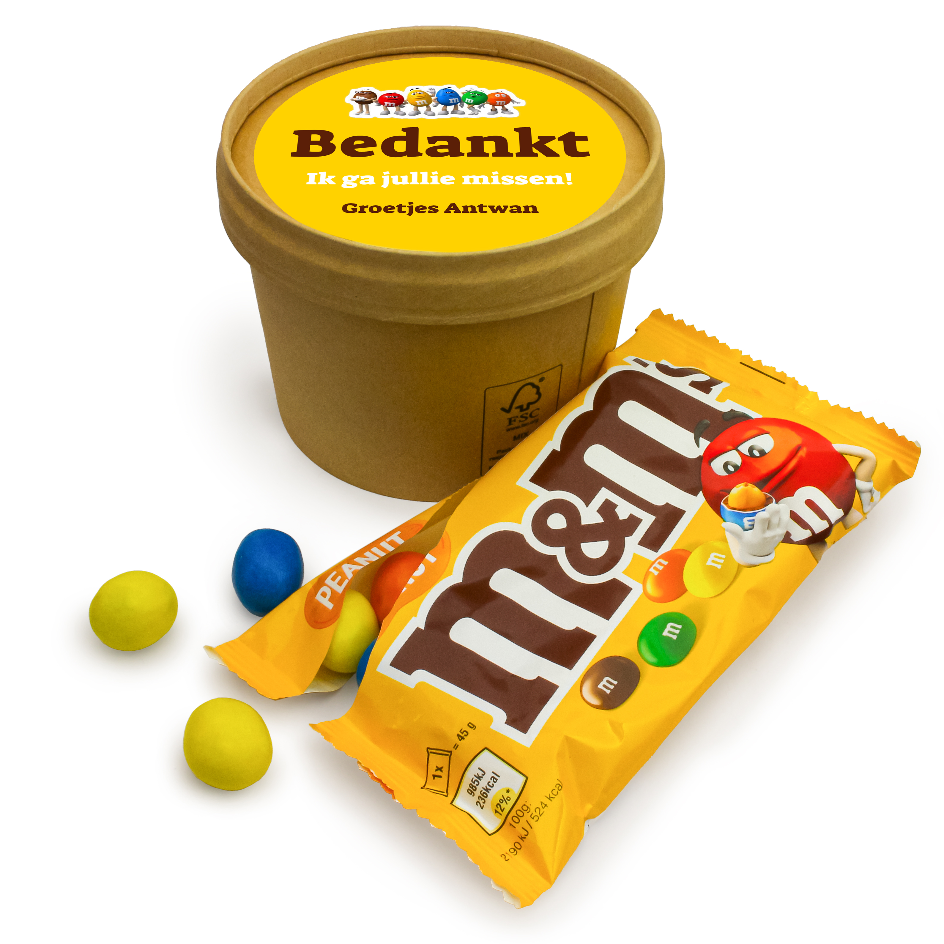 Kraft doosje met M&M's - 250 ml - Afscheid collega's